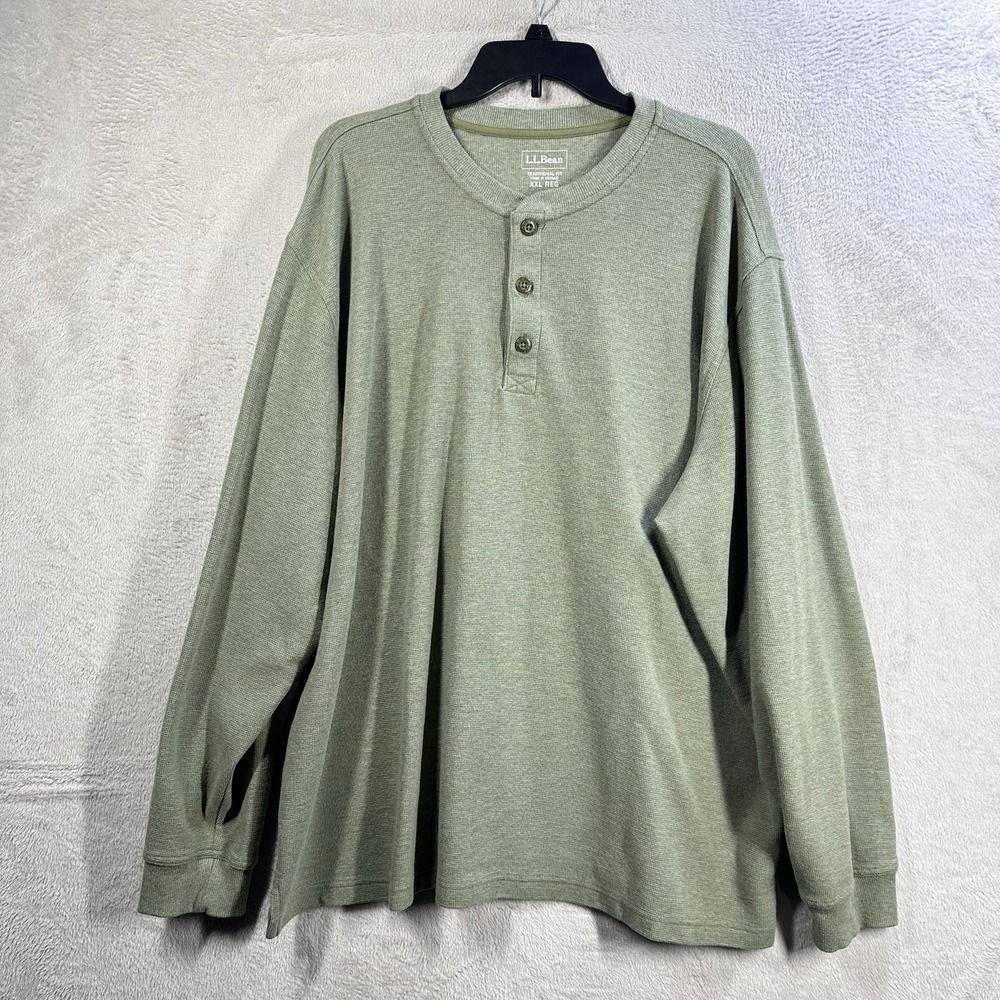 LL Bean Mens Shirt Unshrinkable Mini-Waffle Henley‎ Size 2XL Traditional Fit